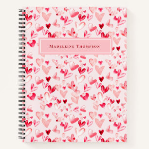 Valentinsherzen Whimsische Wasserfarbe Rosa Rot Notizbuch