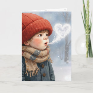 Valentinsjunge mit frostigem Herzatem Karte