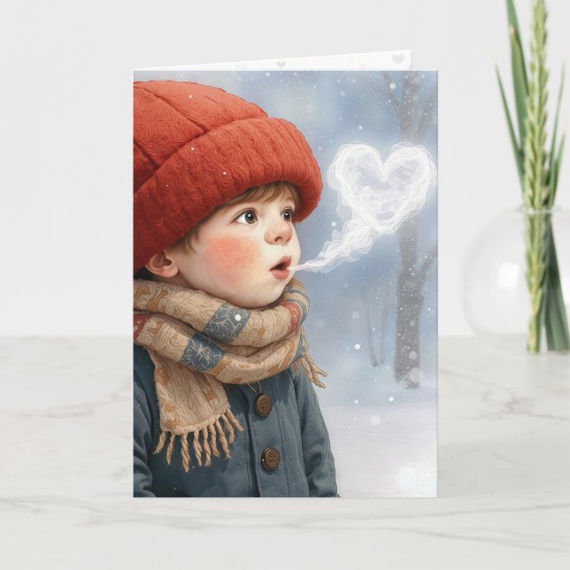 Valentinsjunge mit frostigem Herzatem Karte (Vorderseite)