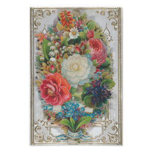 Valentinskarte aus der viktorianischen Ära, Blumen Fotodruck
