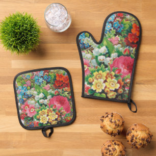 Valentinskarte aus der viktorianischen Ära, Blumen Ofenhandschuh & Topflappen-Set