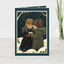 Valentinskarte Winter Nacht Junge und Mädchen