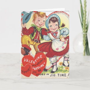 Valentinskarten im Vintage-Stil: tanzende Jungen u Dankeskarte