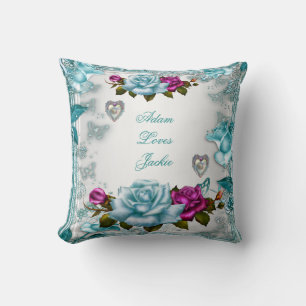 Valentinsrosen Weiß Blau Türkis Rosa Floral Kissen
