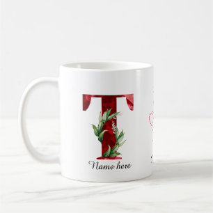 Valentinsrot-Herz-Blumen-Initial-T-Tasse Kaffeetasse