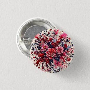 Valentinsstrauß / Rosen-Splatter-Art Button