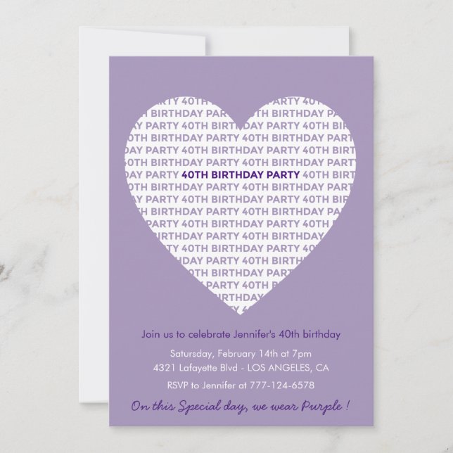 Valentinstag 40. Geburtstagstypografie Sweet Einladung (Vorderseite)