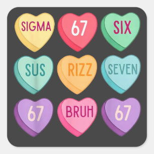 Valentinstag 67 Meme sechs Sieben Herz Kinder 6 7 Quadratischer Aufkleber