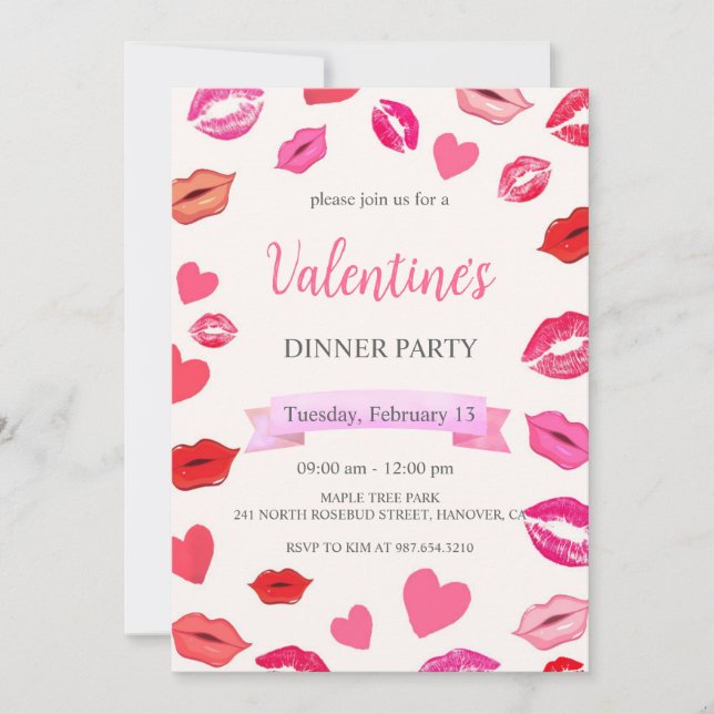 Valentinstag Abendessen Party Einladung (Vorderseite)