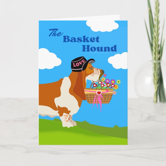 Valentinstag Adorable Basket Basset Hound Karte (Vorderseite)