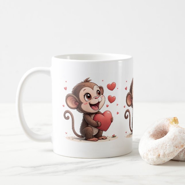 Valentinstag-Affe-Rote-Herzen-Tassen Kaffeetasse (Mit Donut)