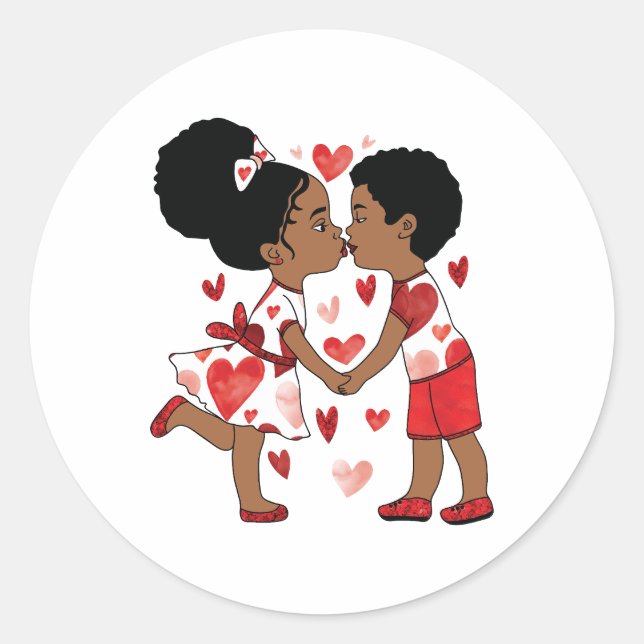 Valentinstag Afro Couple Holding Hands Design Runder Aufkleber (Vorderseite)