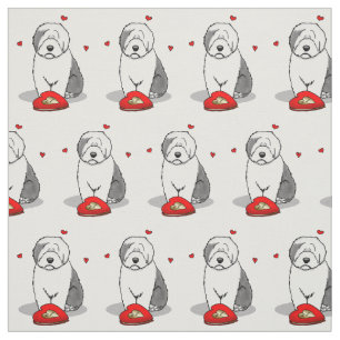 Valentinstag Altes Englisch Schafhund Grau 1 Niedl Stoff