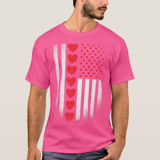 Valentinstag American Flag Red Hearts Mens Boys T-Shirt