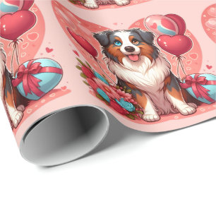 Valentinstag Australian Shepherd Hund Geschenkpapier