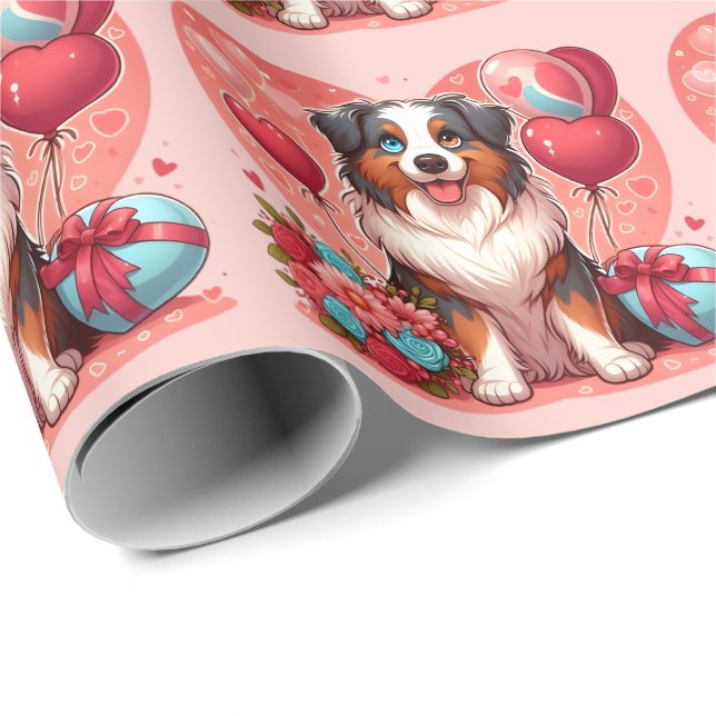 Valentinstag - Australischer Hirte 2 - Geschenkpapier (Rolleneckpunkt)