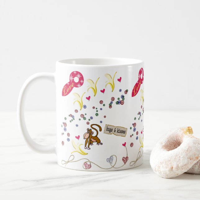 Valentinstag Bananen Affen Tasse (Mit Donut)