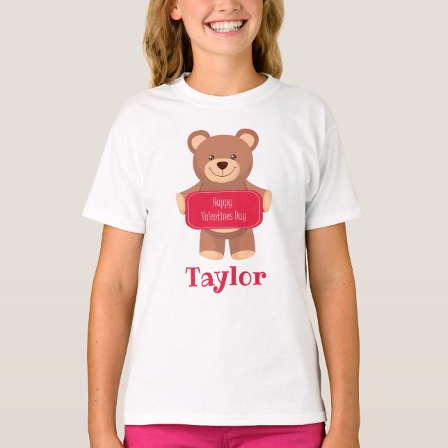 Valentinstag Bär Personalisierter T - Shirt (Vorderseite)