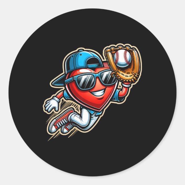 Valentinstag Baseball Boys Kinder Fern 2 Runder Aufkleber (Vorderseite)