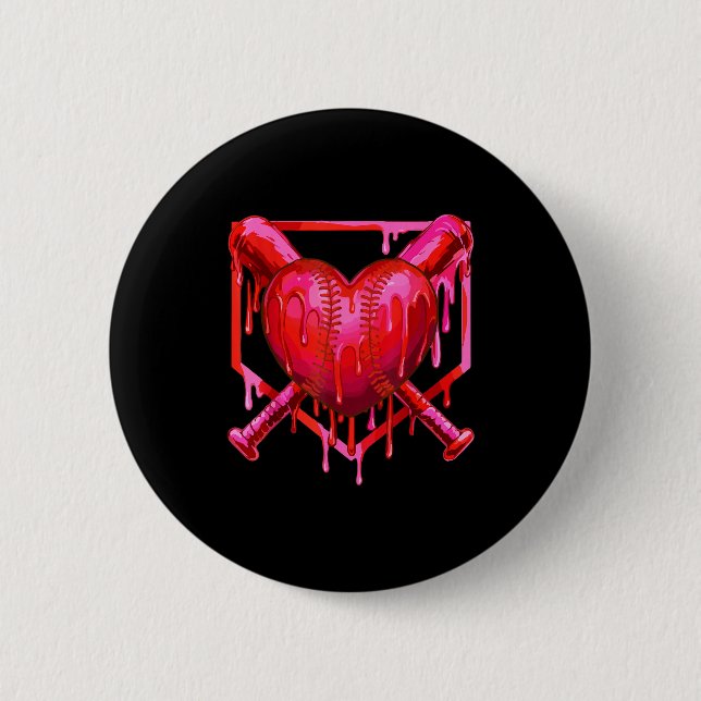 Valentinstag Baseball Lustiges Rotes Herz Dab Jung Button (Vorderseite)