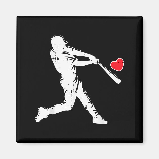 Valentinstag Baseball-Schlagmann-Silhouette Herz I Magnet (Vorne)