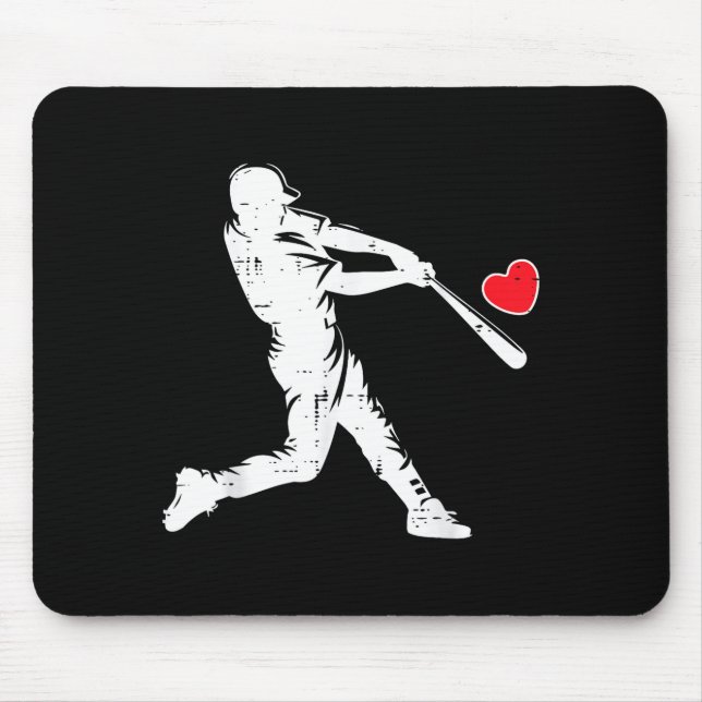 Valentinstag Baseball-Schlagmann-Silhouette Herz I Mousepad (Vorne)