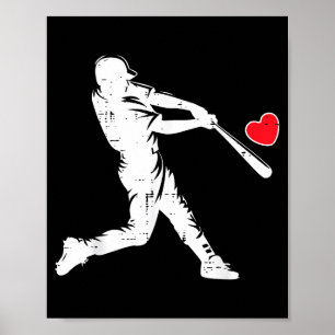 Valentinstag Baseball-Schlagmann-Silhouette Herz M Poster