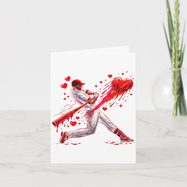 Valentinstag Baseballspieler Drip Illustration Karte (Vorderseite)