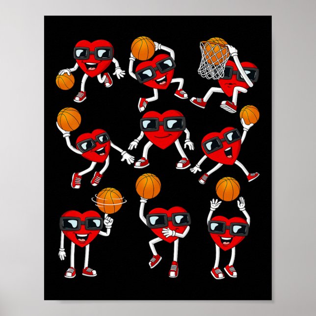 Valentinstag Basketball Herz Dunking Dribbling Poster (Vorne)