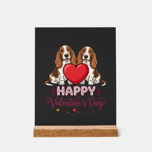 Valentinstag-Basset-Hound-Blumen-Hund Acrylschild