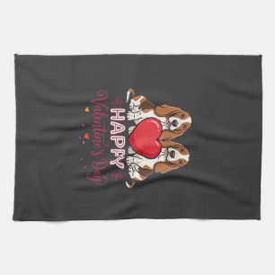 Valentinstag-Basset-Hound-Blumen-Hund Geschirrtuch