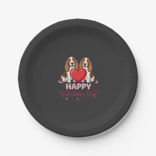 Valentinstag-Basset-Hound-Blumen-Hund Pappteller