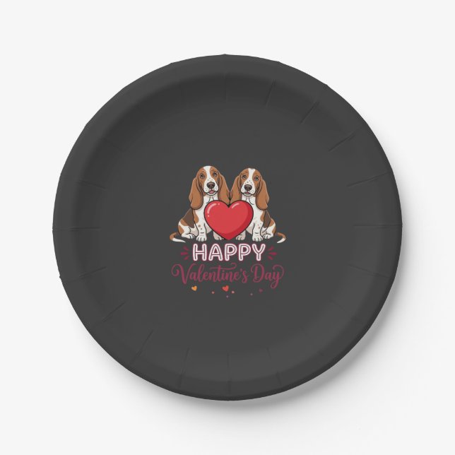 Valentinstag-Basset-Hound-Blumen-Hund Pappteller (Vorderseite)