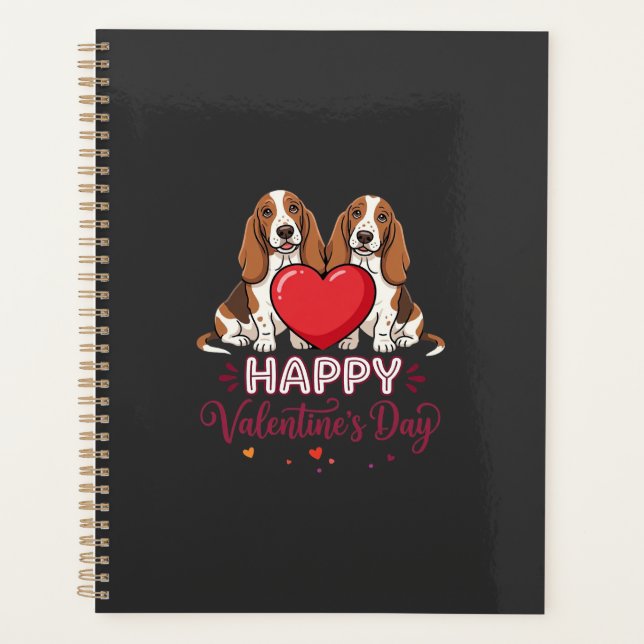 Valentinstag-Basset-Hound-Blumen-Hund Planer (Vorderseite)
