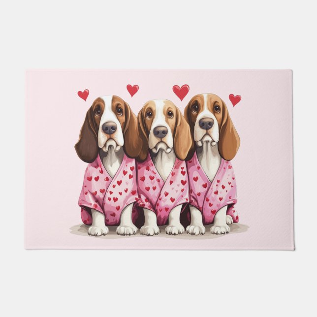 Valentinstag Basset Hound Hunde Fußmatte (Vorderseite)