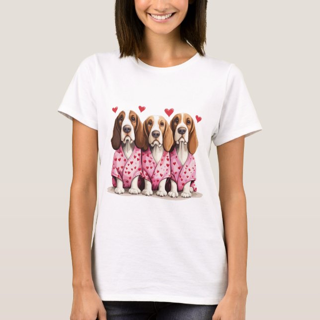 Valentinstag Basset Hound Hunde T-Shirt (Vorderseite)