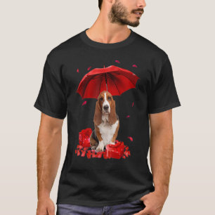 Valentinstag Basset Hound Umbrella Heart Puppy D T-Shirt