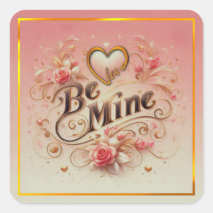 Valentinstag-Be-Mine-Design mit Herz, Zitat Quadratischer Aufkleber