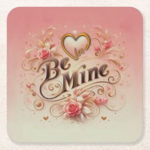 Valentinstag-Be-Mine-Design mit Herz, Zitat Rechteckiger Pappuntersetzer