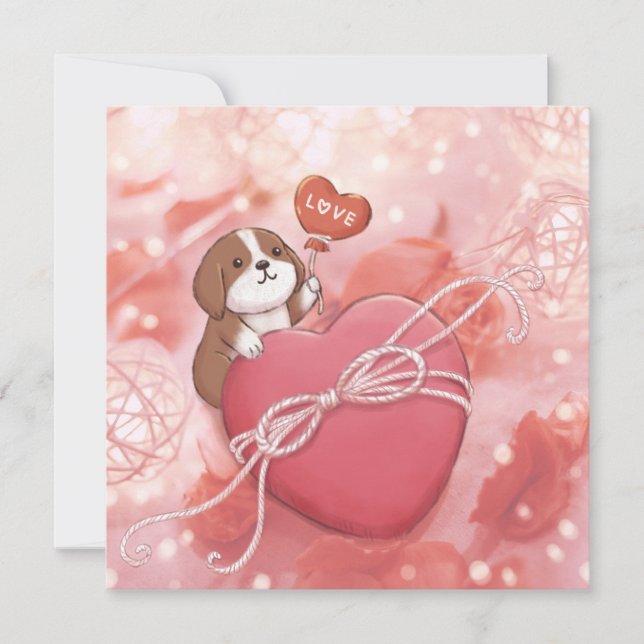 Valentinstag: Beagle, Herz und Licht Feiertagskarte (Vorderseite)