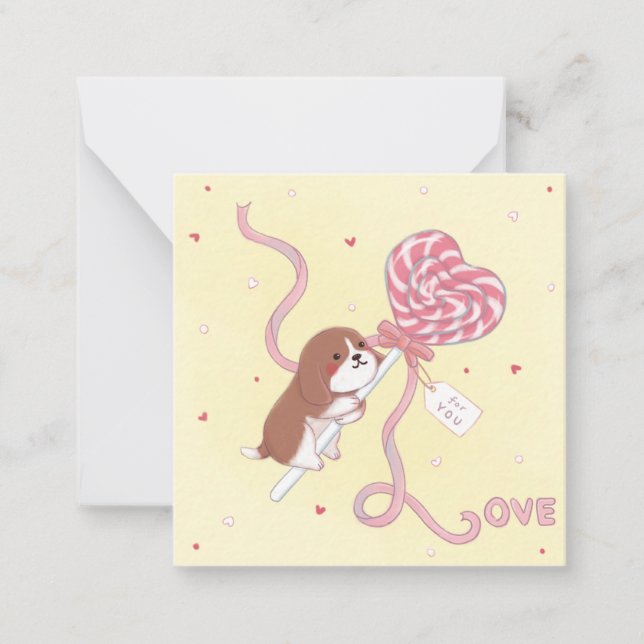 Valentinstag: Beagle & Lollipop Mitteilungskarte (Vorderseite)
