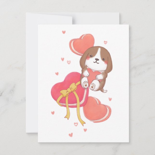 Valentinstag: Beagle und Macarons Mitteilungskarte (Vorderseite)