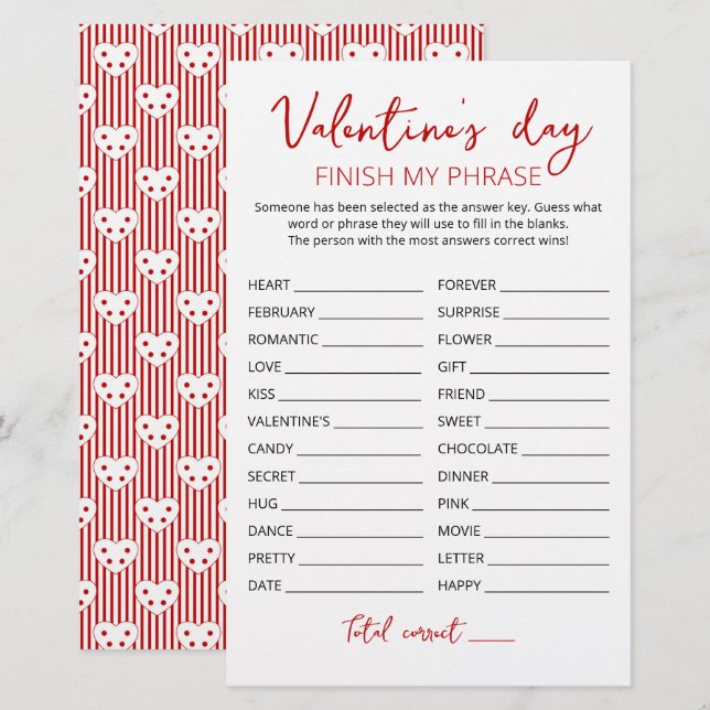 Valentinstag Beenden Sie meinen Satz Editable Spie (Vorne/Hinten)