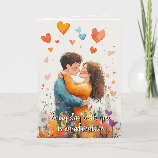 Valentinstag Beige für Hugging Karte (Vorderseite)