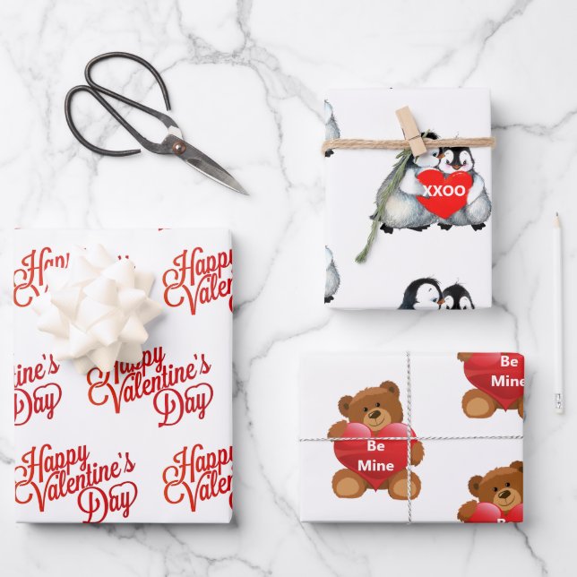 Valentinstag Benutzerdefinierter Text rote Herzen  Geschenkpapier Set (Vorderseite)