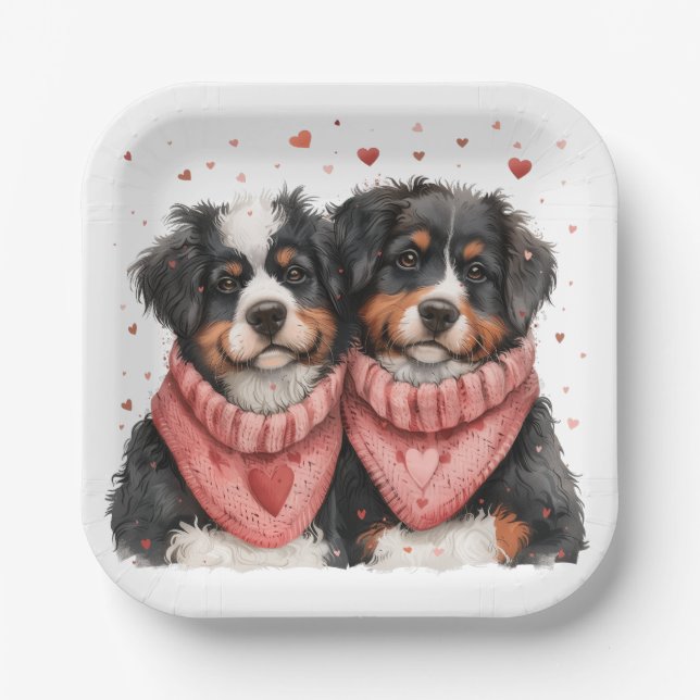 Valentinstag Bernese Mountain Hunde Pappteller (Vorderseite)