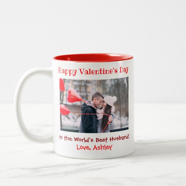 Valentinstag Best Husband Ever Niedliches Foto Zweifarbige Tasse (Links)