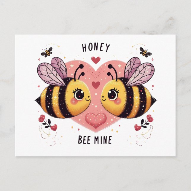 Valentinstag Bienen Feiertagspostkarte (Vorderseite)