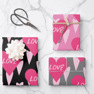 Valentinstag Big Hearts Liebe Rosa Geschenkpapier Set