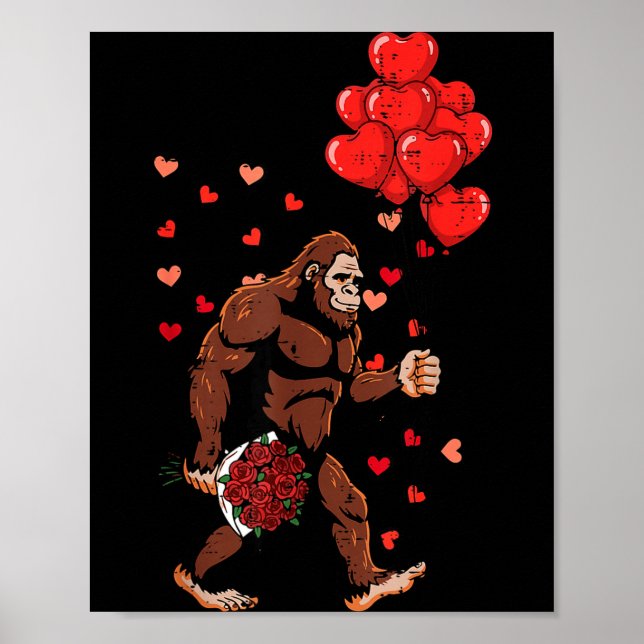 Valentinstag Bigfoot Ballons Sasquatch Männer Jung Poster (Vorne)